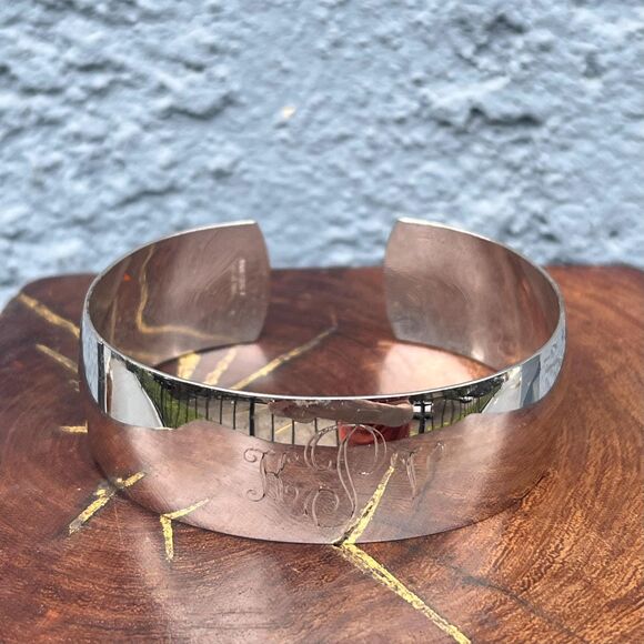 Vintage Sterling Silver Cuff Bracelet Chunky Engraved KPV 925 Danecraft Jewelry - Picture 1 of 10